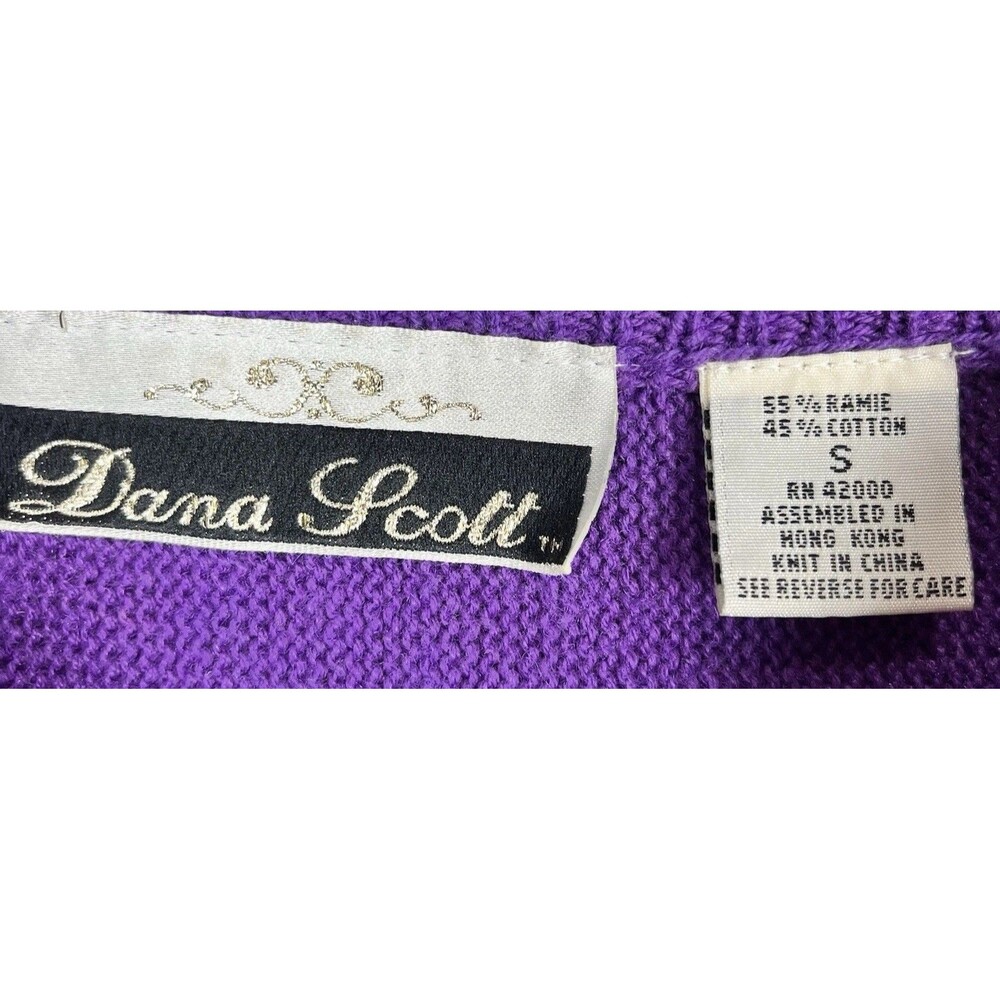 Vintage Dana Scott Amethyst Beaded Sweater Floral Knit Women S - Picture 8 of 16